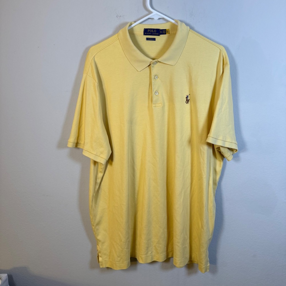 Polo Ralph Lauren Mens XL Classic Fit Jersey Polo Shirt Yellow Short Sleeve Logo